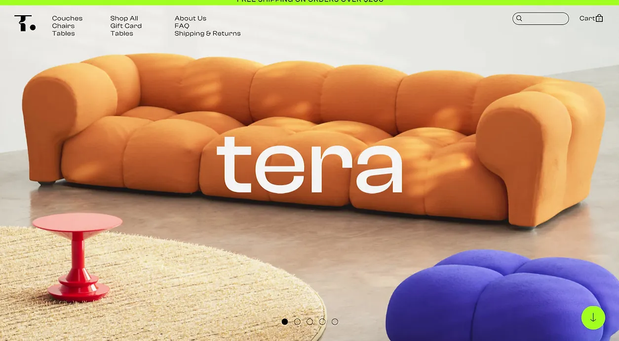 Tera furniture website design with an orange sofa