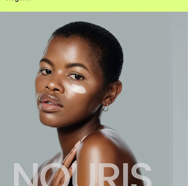 Nouris skincare website design with a model portrait
